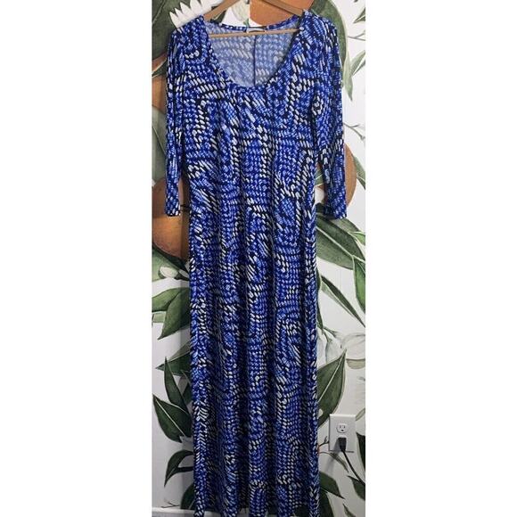 Calvin Klein Womens Size 14 Scoop Neck 3/4 Sleeves Printed Maxi Dress - Picture 1 of 7